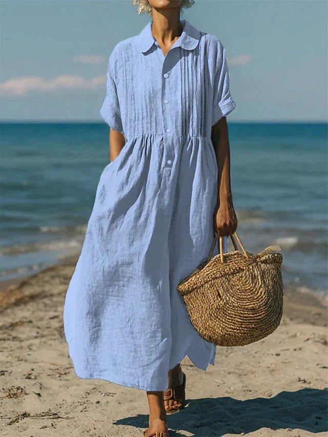 Button-Down Maxi Shirt Dress for Women - Bleu Clair