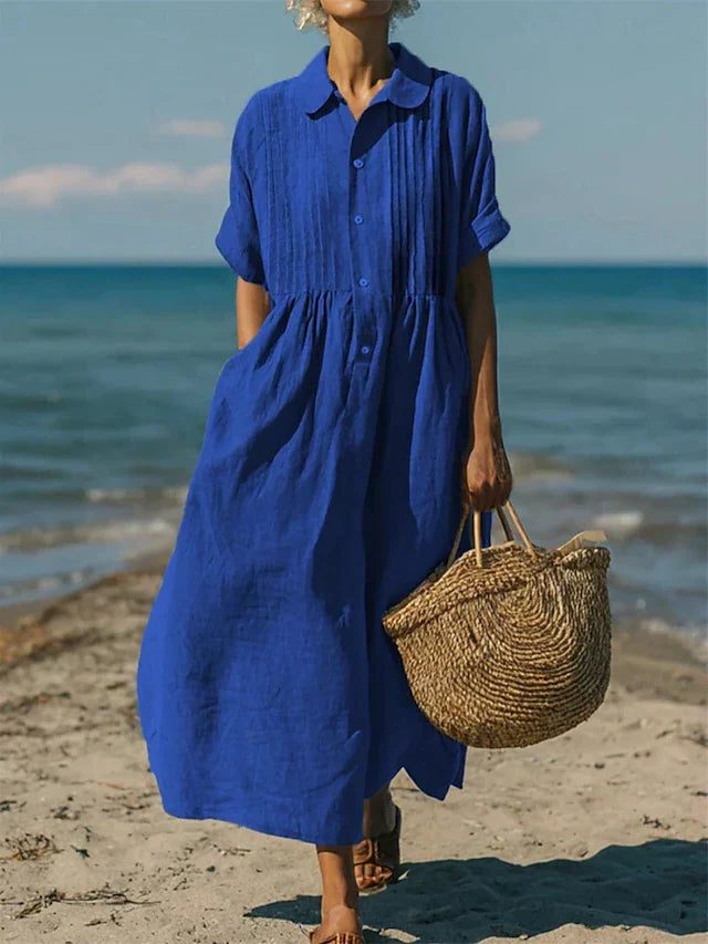 Button-Down Maxi Shirt Dress for Women - Bleu