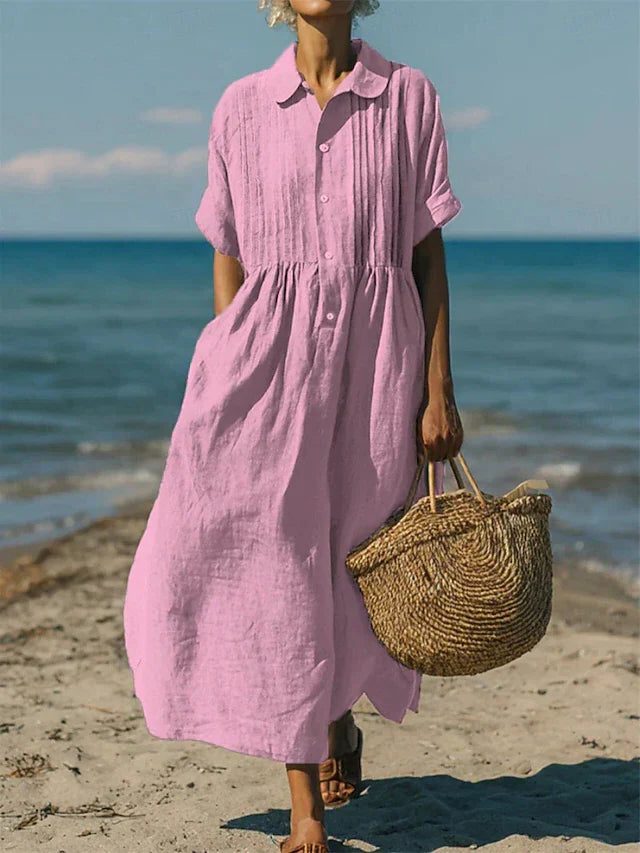Button-Down Maxi Shirt Dress for Women - Rose
