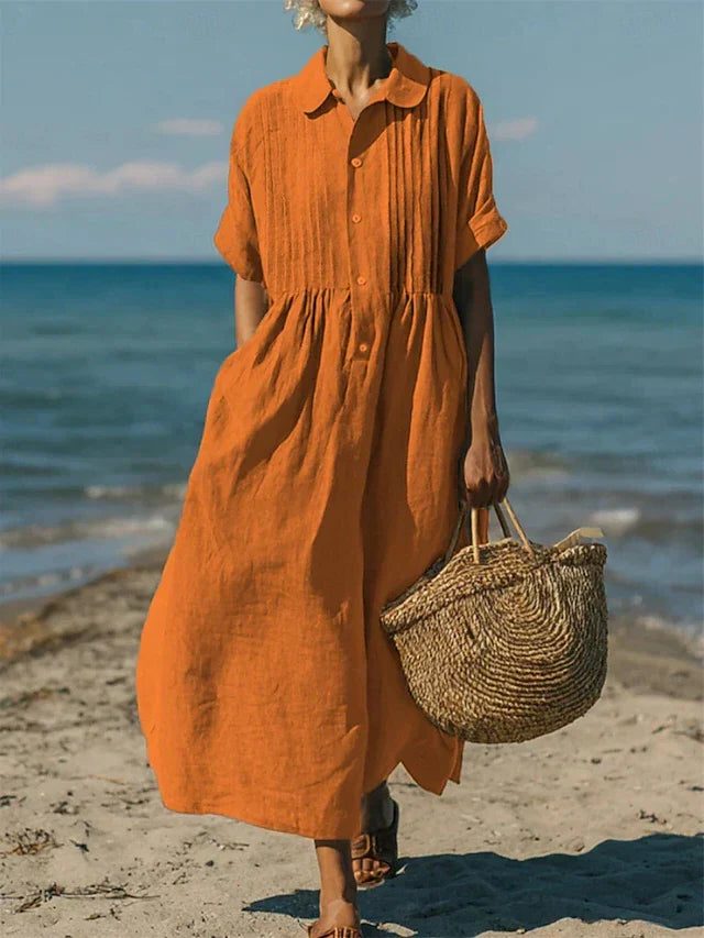 Button-Down Maxi Shirt Dress for Women - Orange