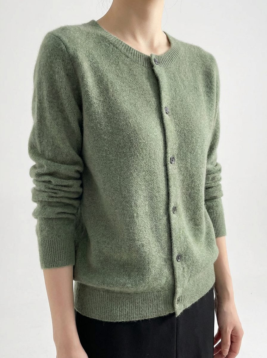 Button-Down Merino Wool Cardigan with Raglan Sleeves for Women