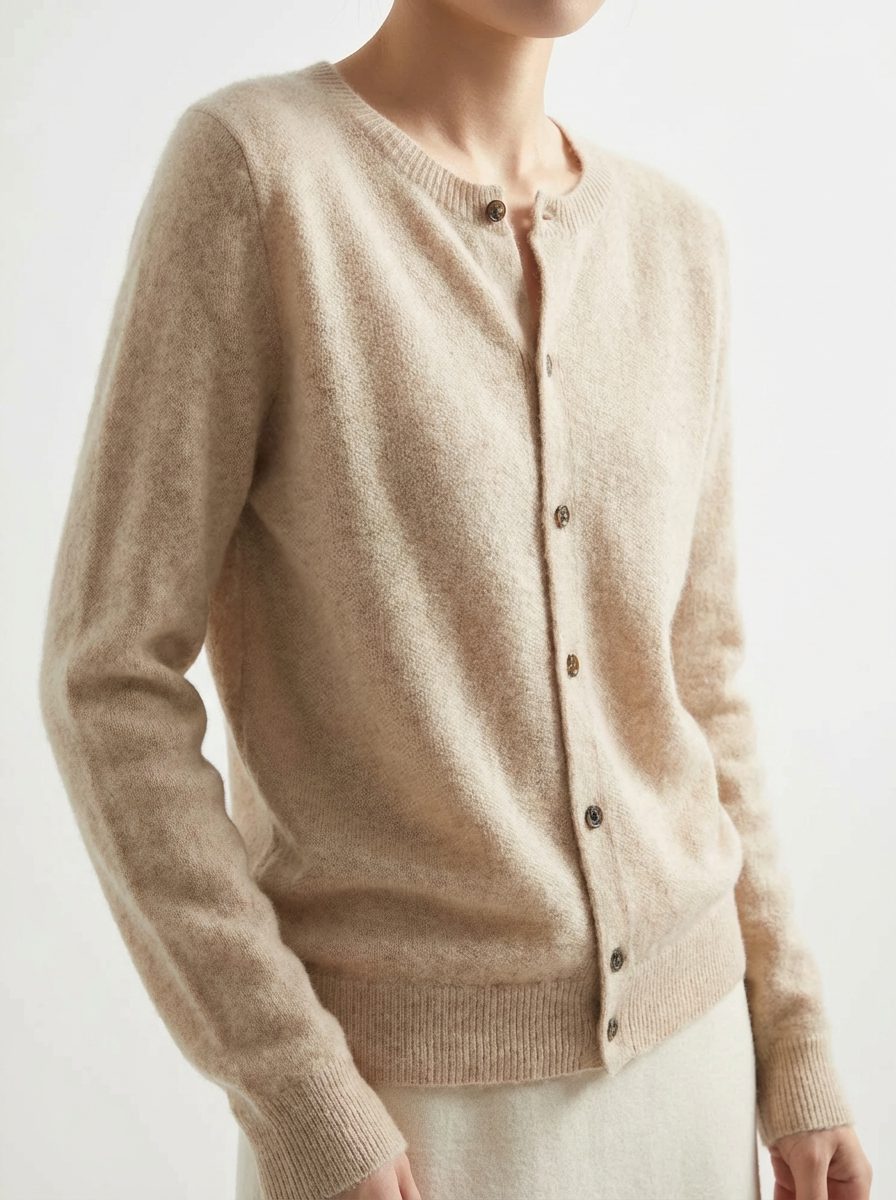 Button-Down Merino Wool Cardigan with Raglan Sleeves for Women - Cream