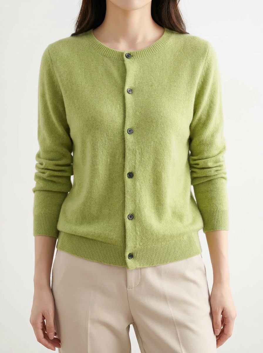 Button-Down Merino Wool Cardigan with Raglan Sleeves for Women - Lime