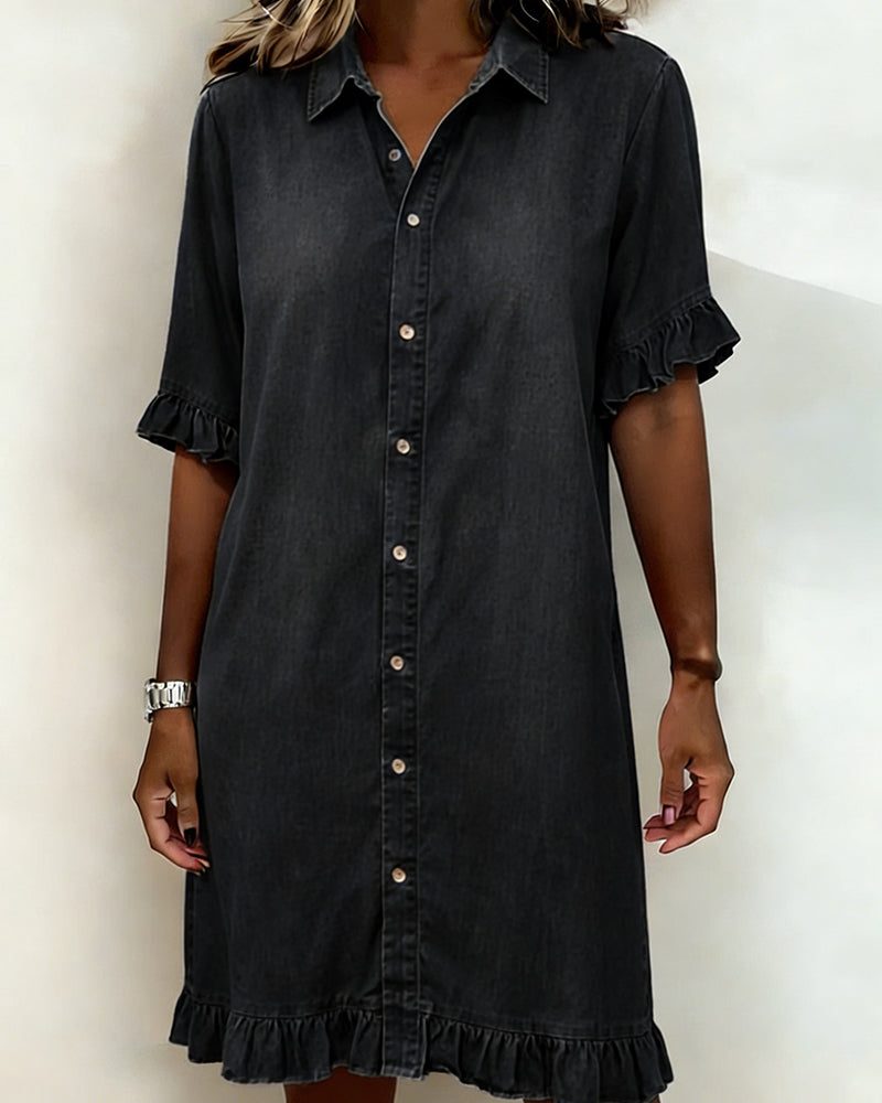 Button-Down Midi Shirt Dress for Women - Black