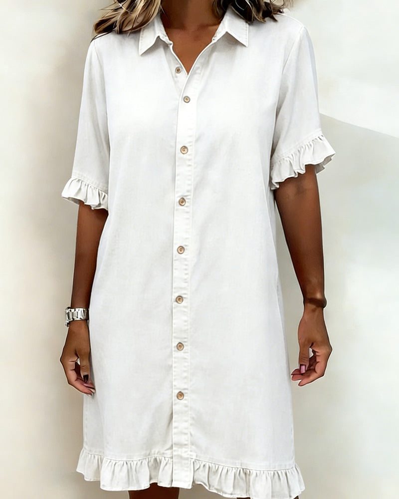 Button-Down Midi Shirt Dress for Women - White