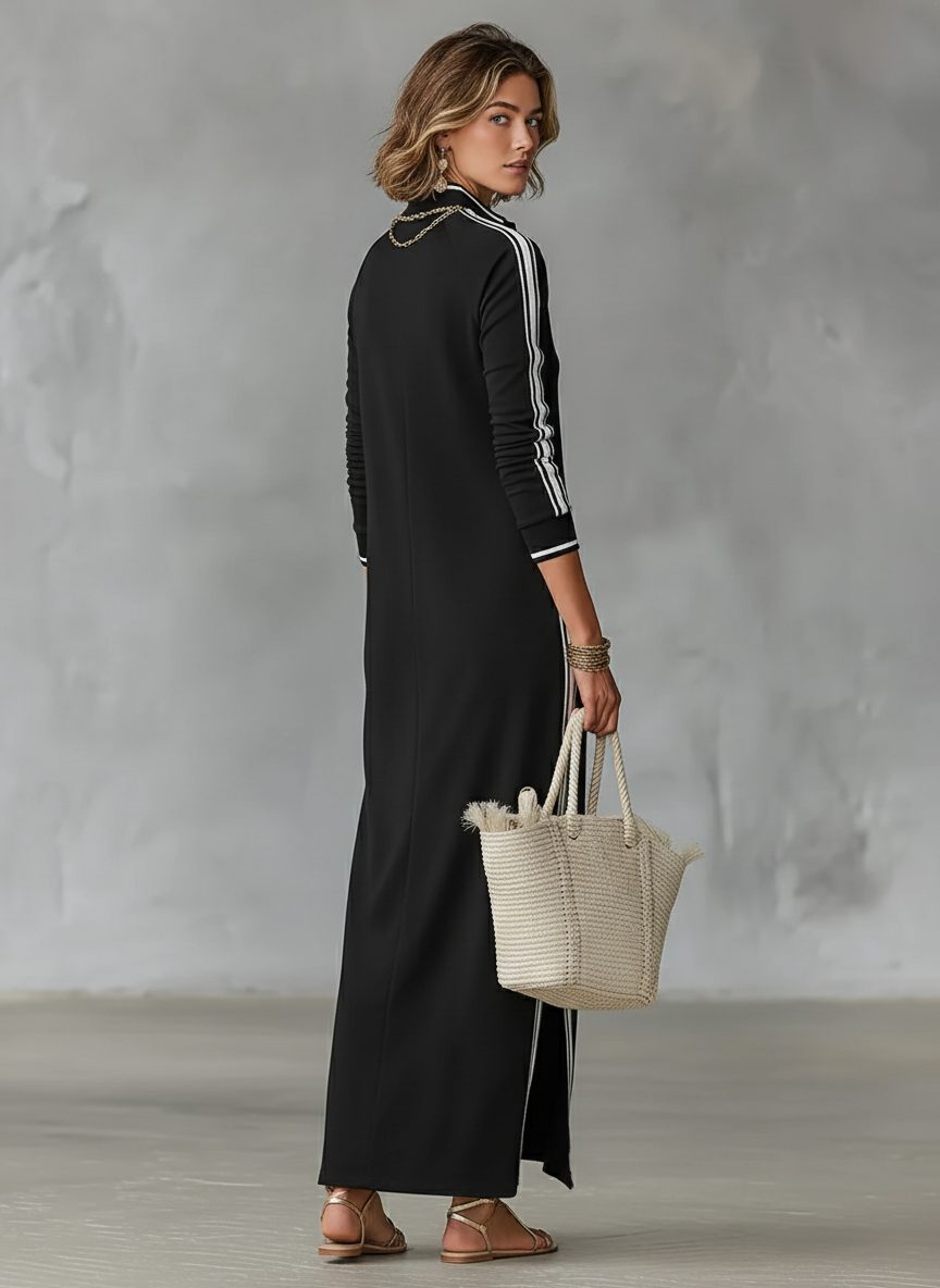 Button-Down Stand Collar Long Sleeve Maxi Sweater Dress for Women - View 2