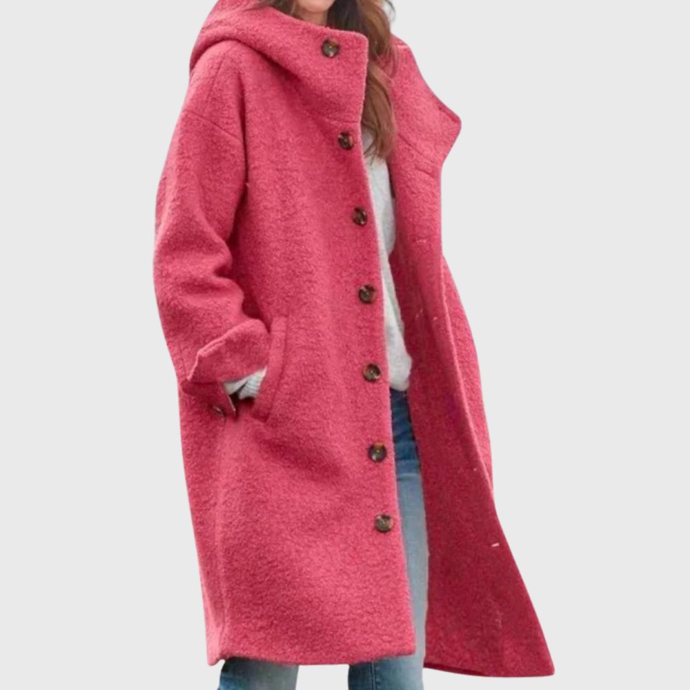 Button-Down Wool Blend Coat for Women