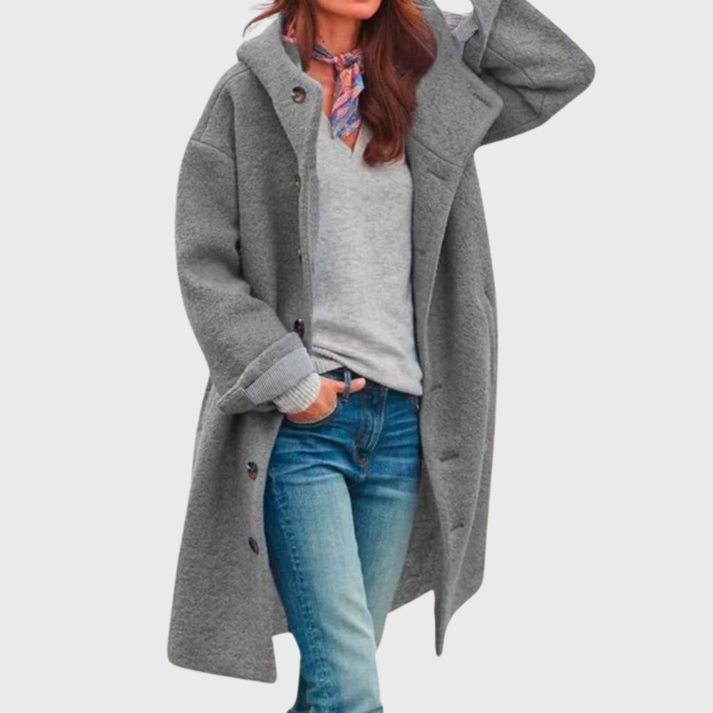 Button-Down Wool Blend Coat for Women