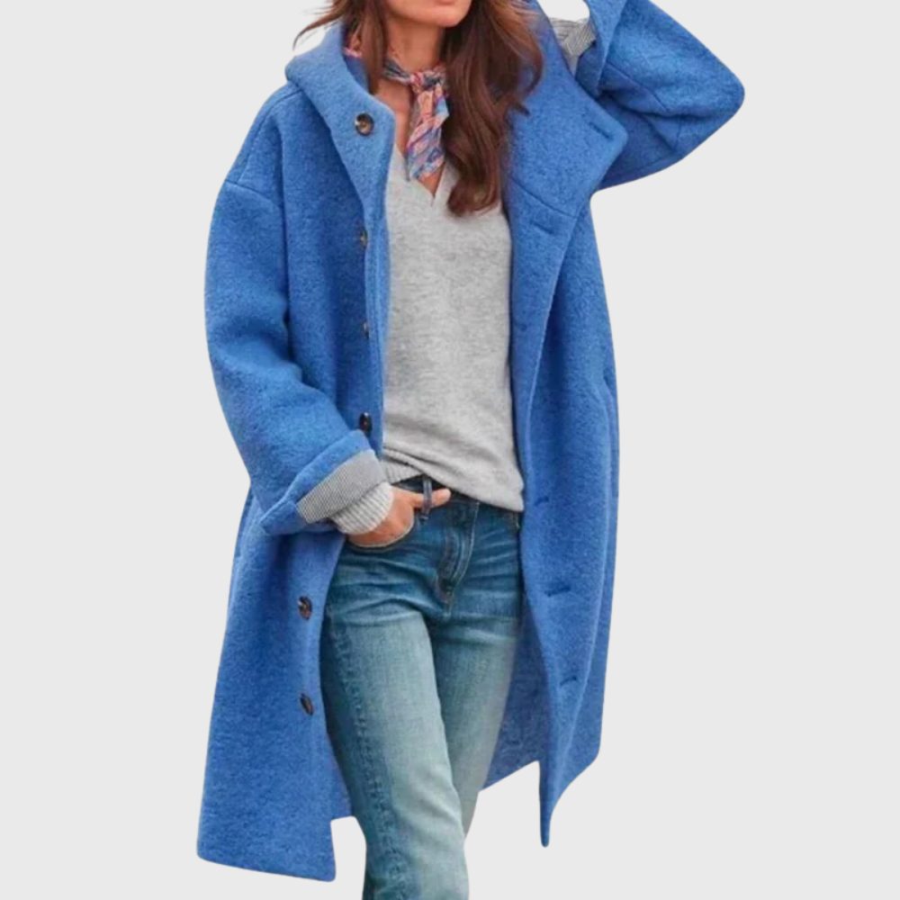 Button-Down Wool Blend Coat for Women - Blue