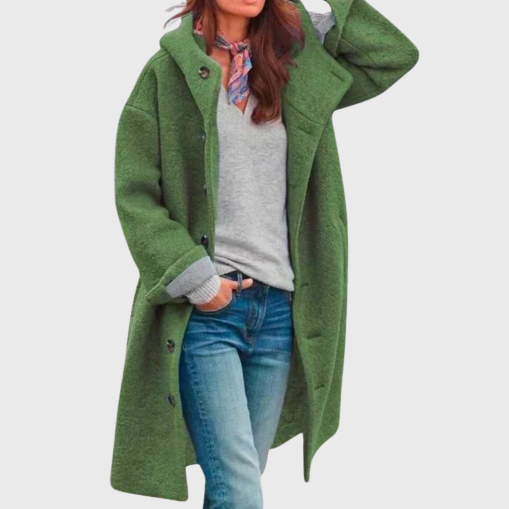 Button-Down Wool Blend Coat for Women - Green