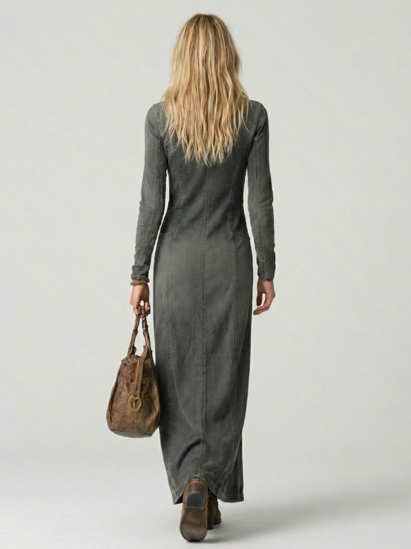 Button-Front Long Sleeve Maxi Dress for Women - View 7