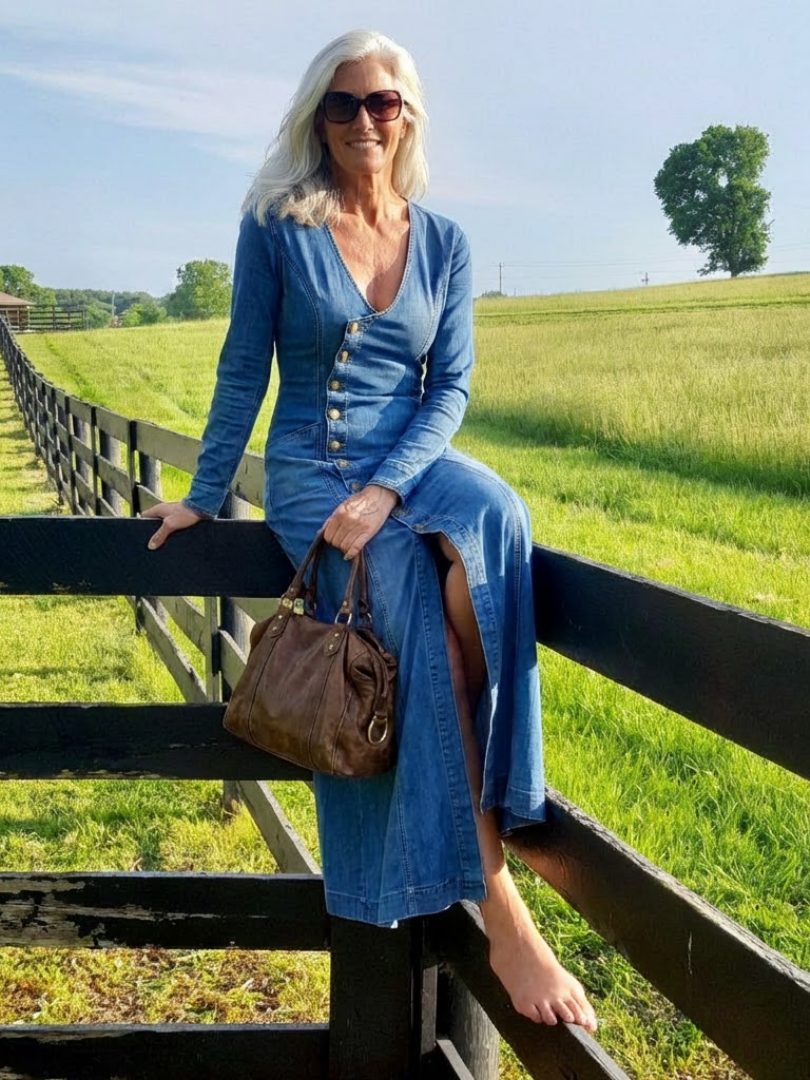 Button-Front Long Sleeve Maxi Dress for Women - View 9