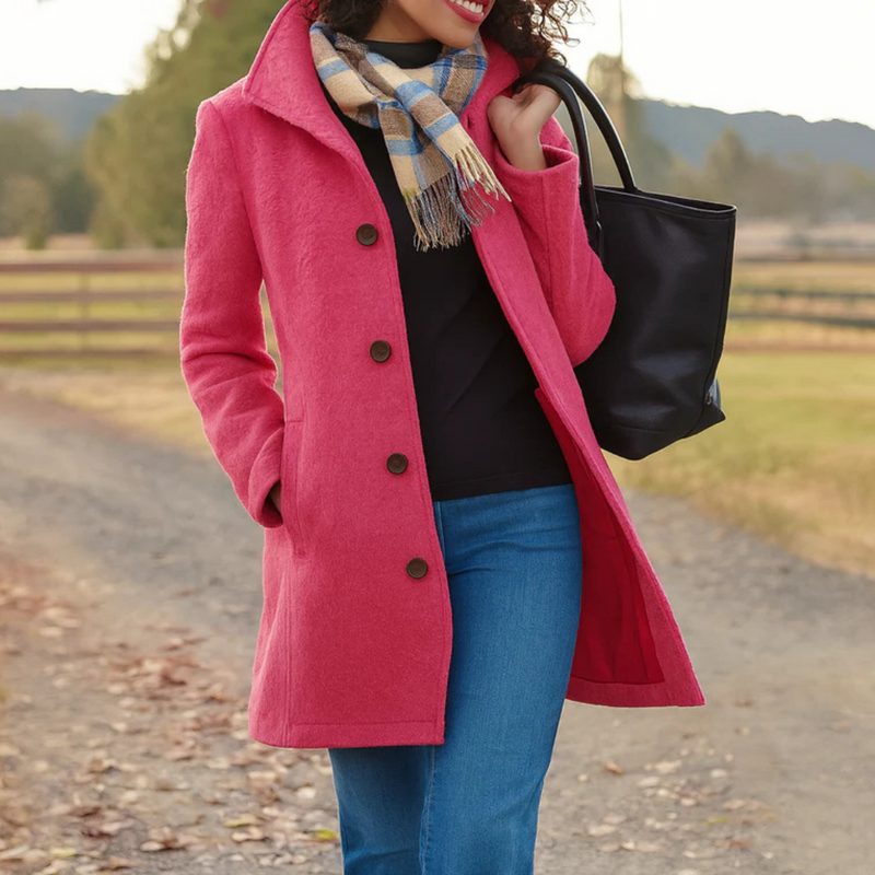 Button-Front Longline Wool Coat for Women