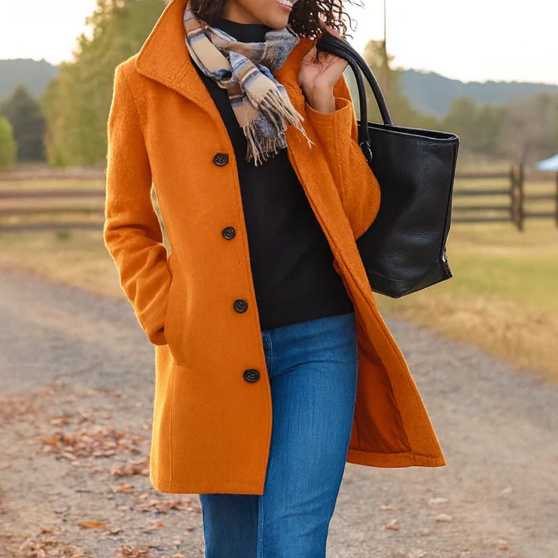 Button-Front Longline Wool Coat for Women