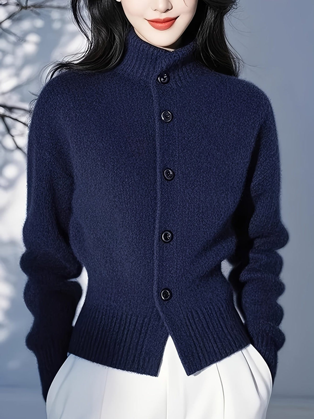 Button-Front Stand Collar Cardigan for Women - View 11