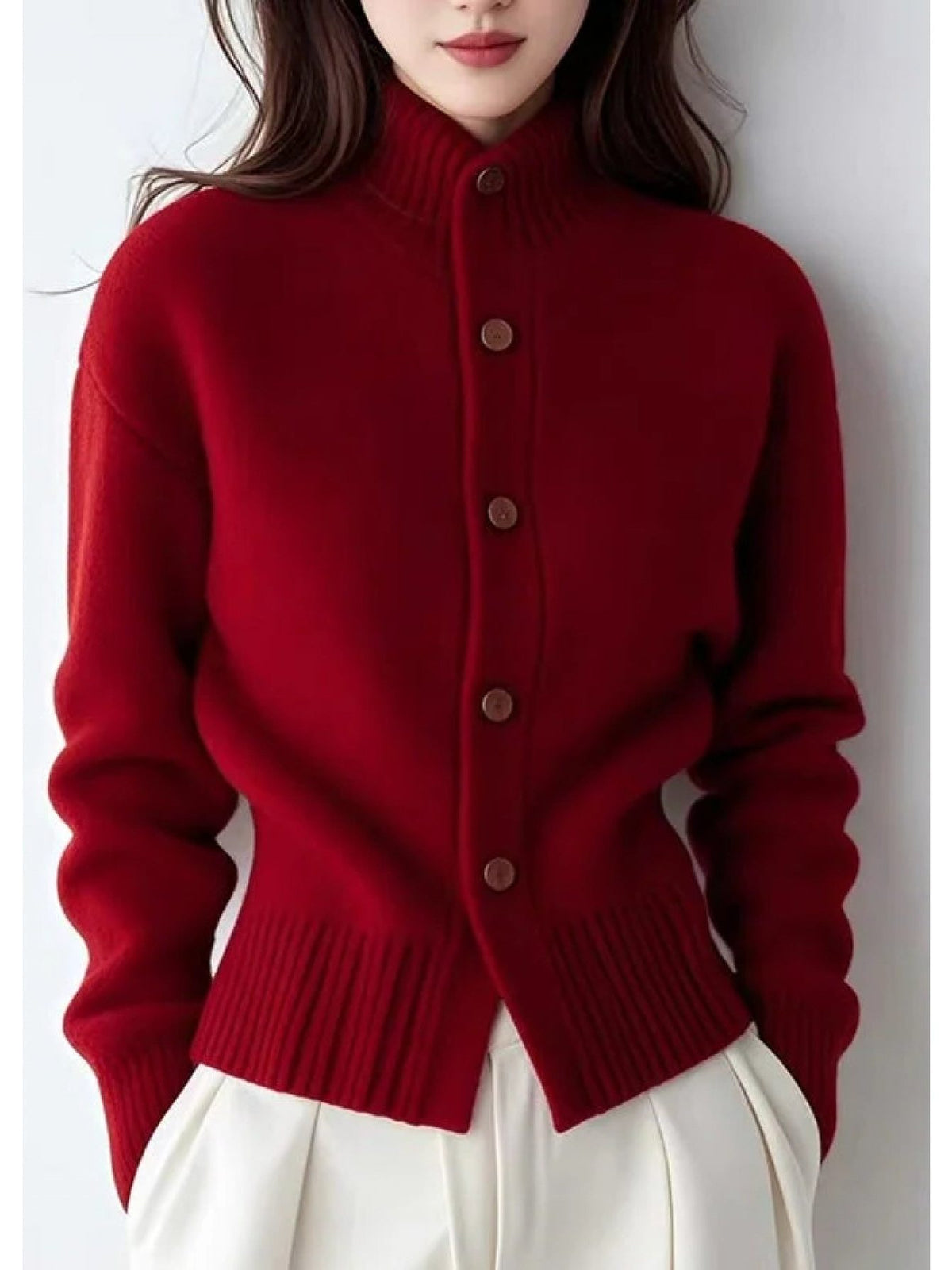 Button-Front Stand Collar Cardigan for Women - View 3