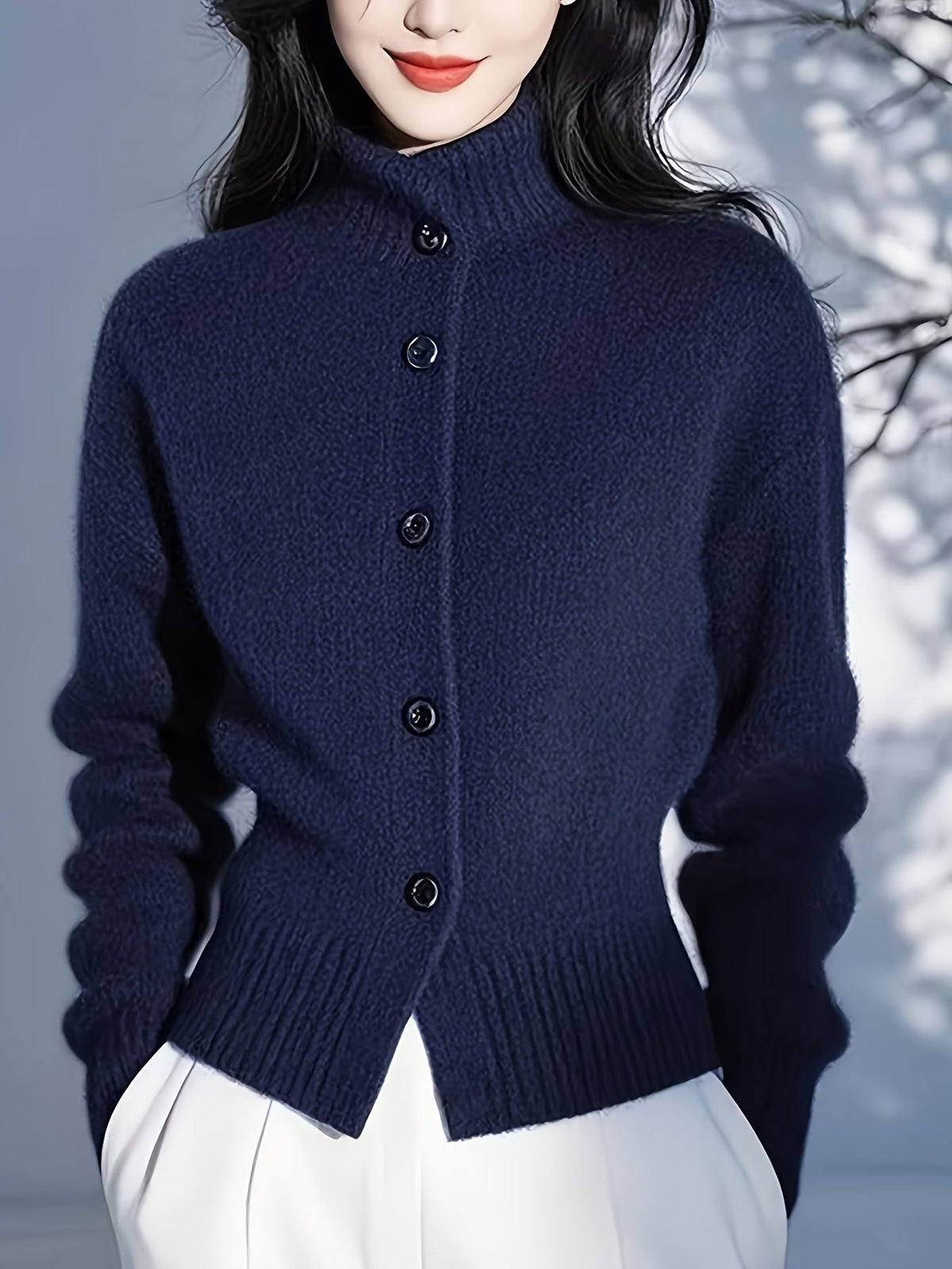 Button-Front Stand Collar Cardigan for Women - View 8