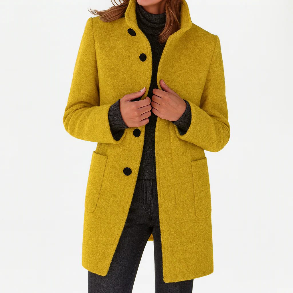 Button-Front Wool Coat for Women - Yellow