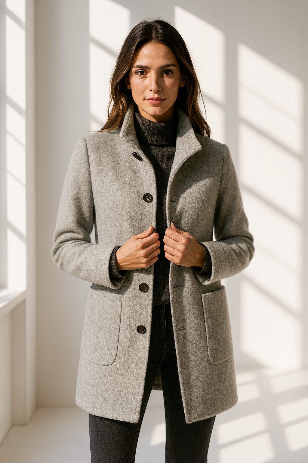 Button-Front Wool Coat for Women