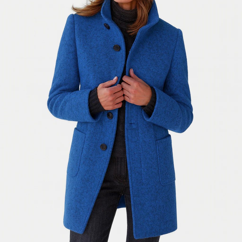Button-Front Wool Coat for Women - Blue