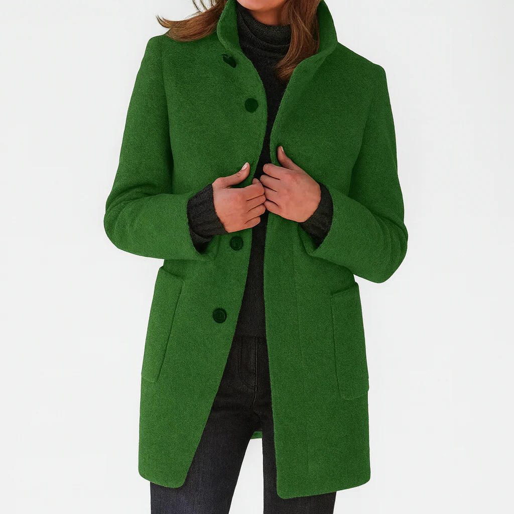 Button-Front Wool Coat for Women - Green