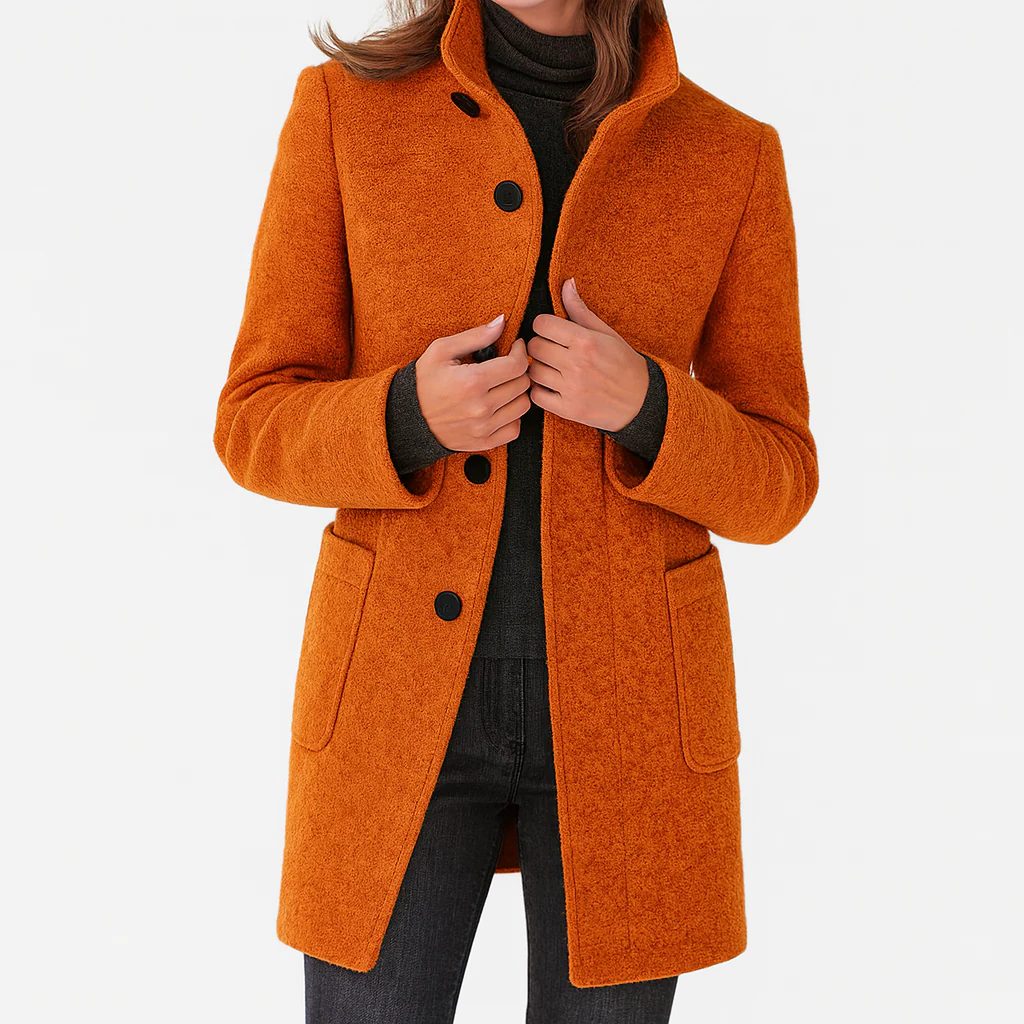 Button-Front Wool Coat for Women - Orange