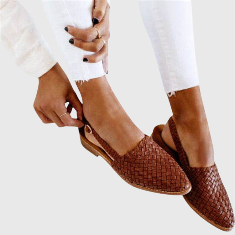 Woven Open Toe Slip-On Flats for Women