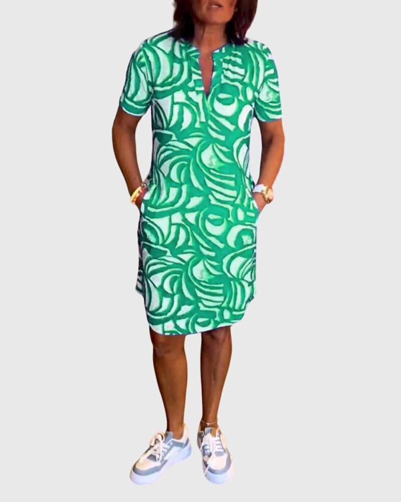 Abstract Print Short Sleeve Dress for Women