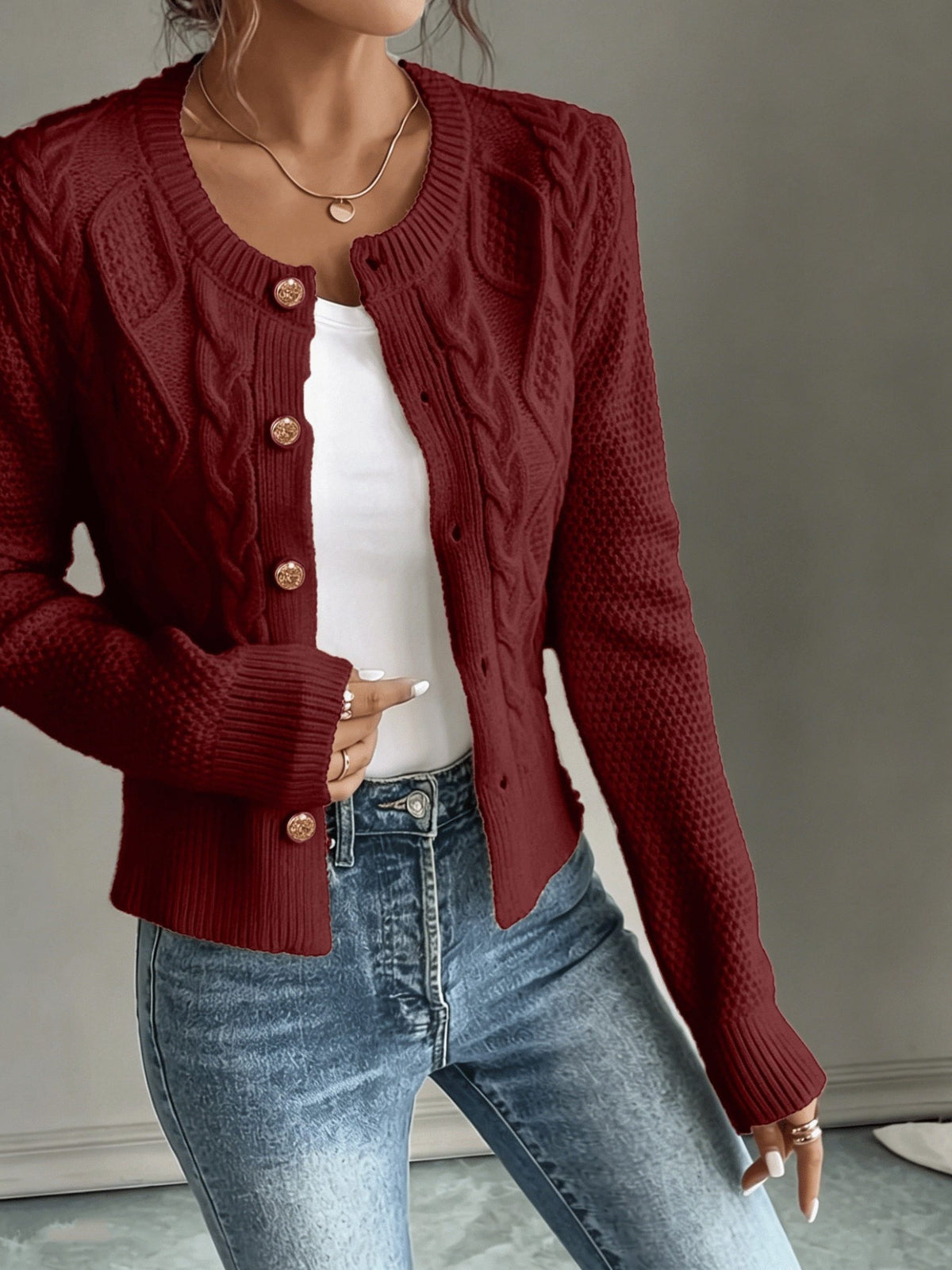 Cable-Knit Button-Front Cardigan for Women - View 10