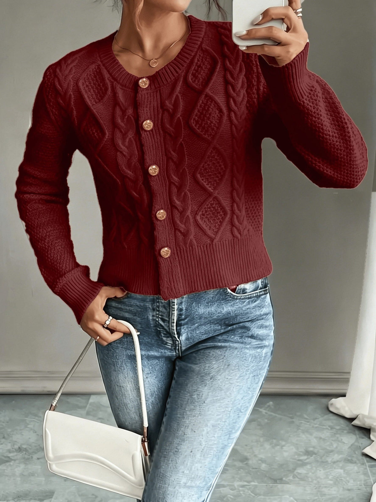 Cable-Knit Button-Front Cardigan for Women - View 11