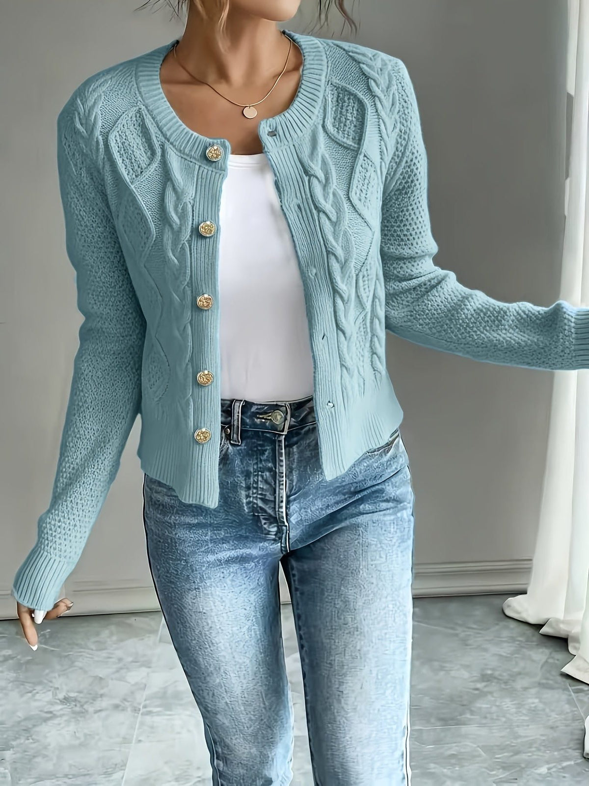 Cable-Knit Button-Front Cardigan for Women - View 13