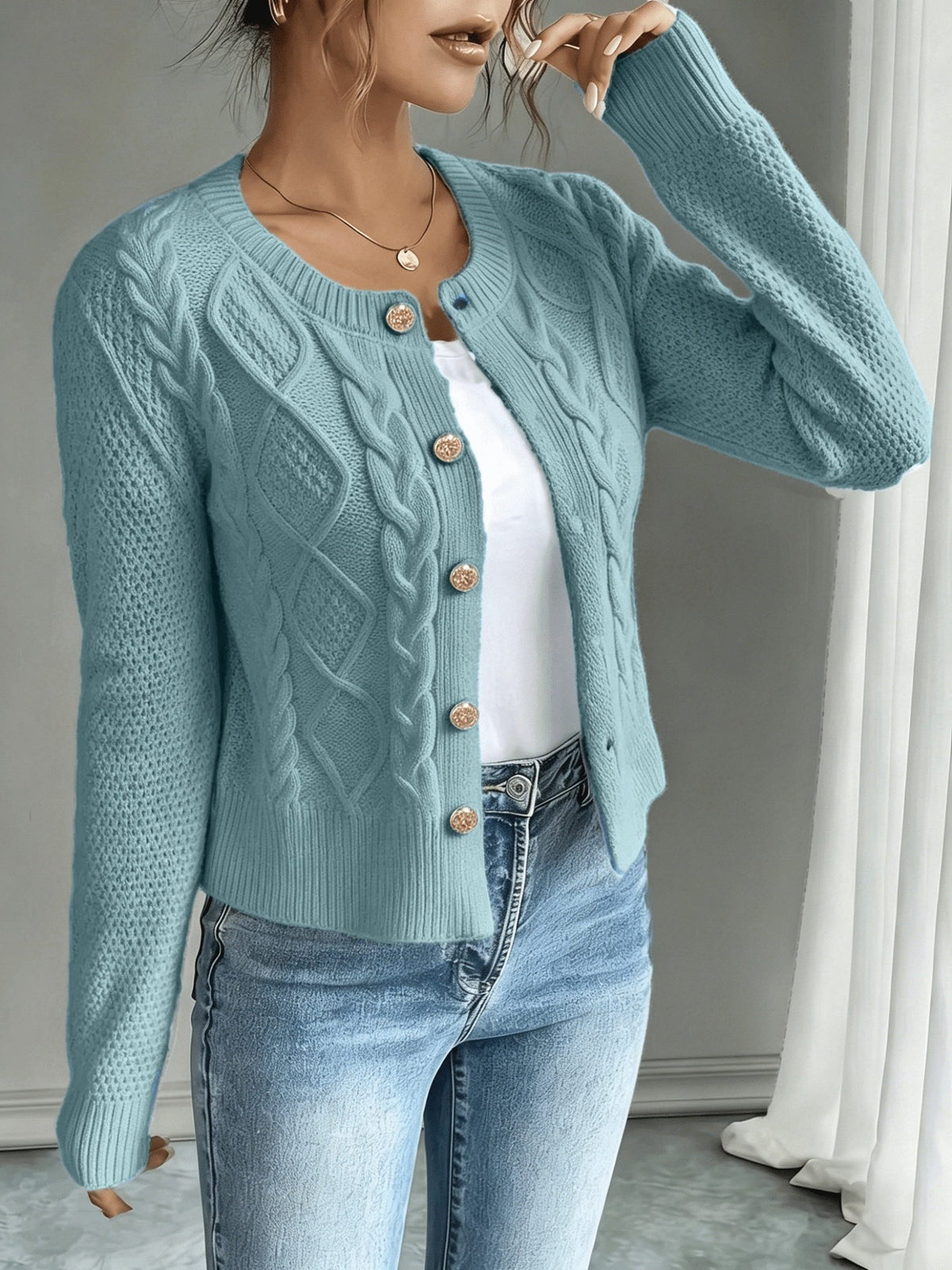 Cable-Knit Button-Front Cardigan for Women - View 15