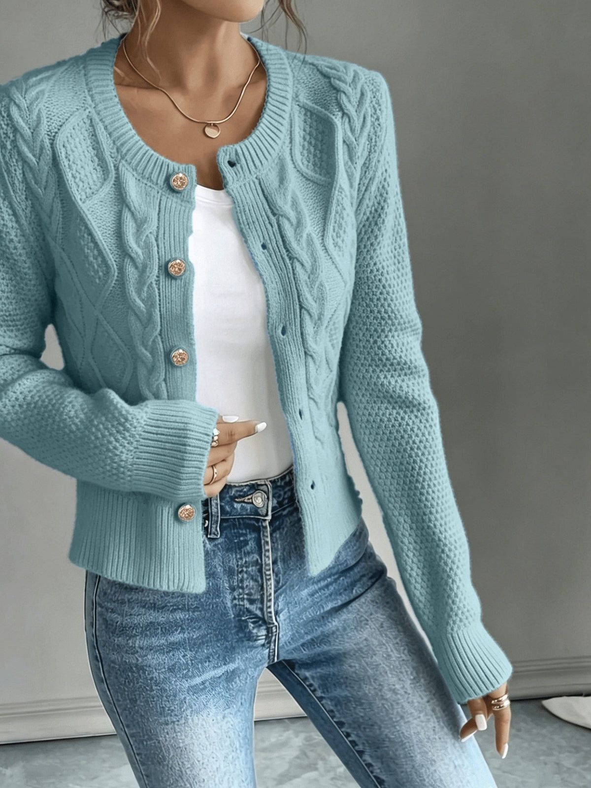 Cable-Knit Button-Front Cardigan for Women - View 16