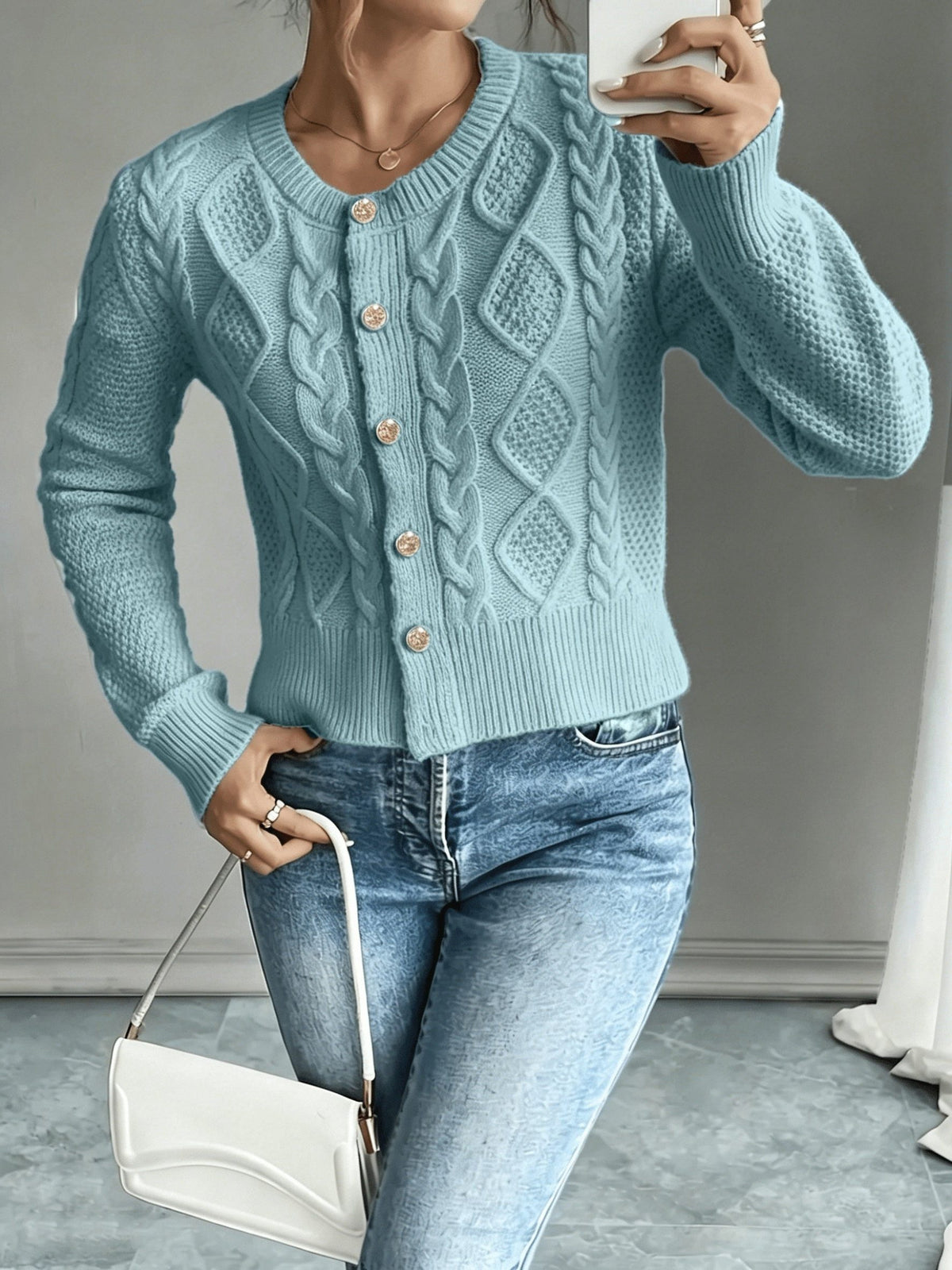Cable-Knit Button-Front Cardigan for Women - View 17