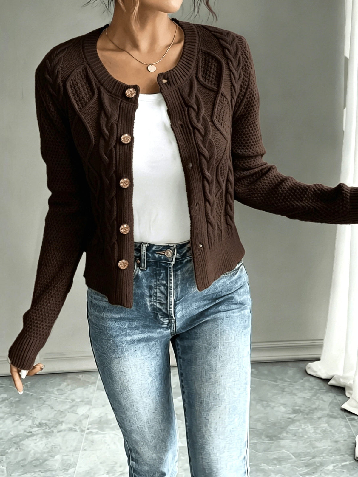 Cable-Knit Button-Front Cardigan for Women - View 19