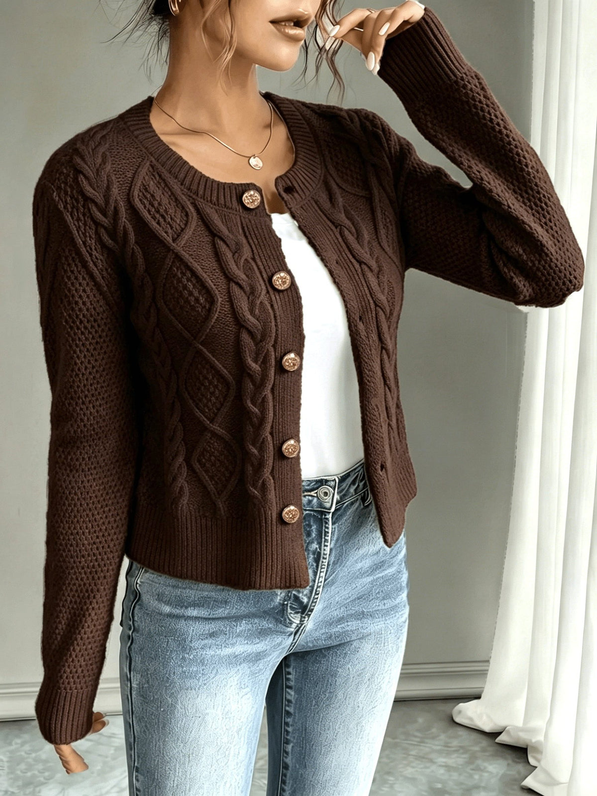 Cable-Knit Button-Front Cardigan for Women - View 20