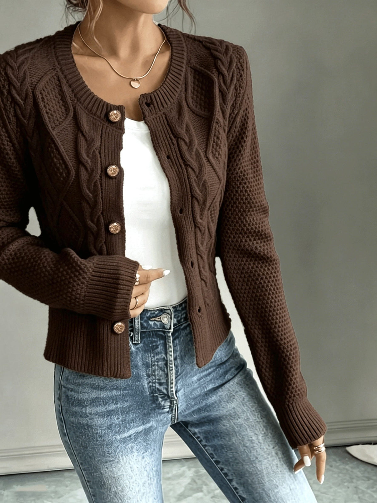 Cable-Knit Button-Front Cardigan for Women - View 22