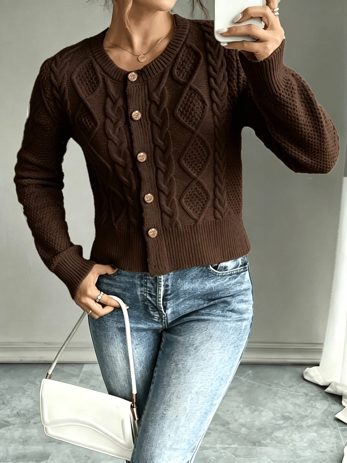 Cable-Knit Button-Front Cardigan for Women - View 23