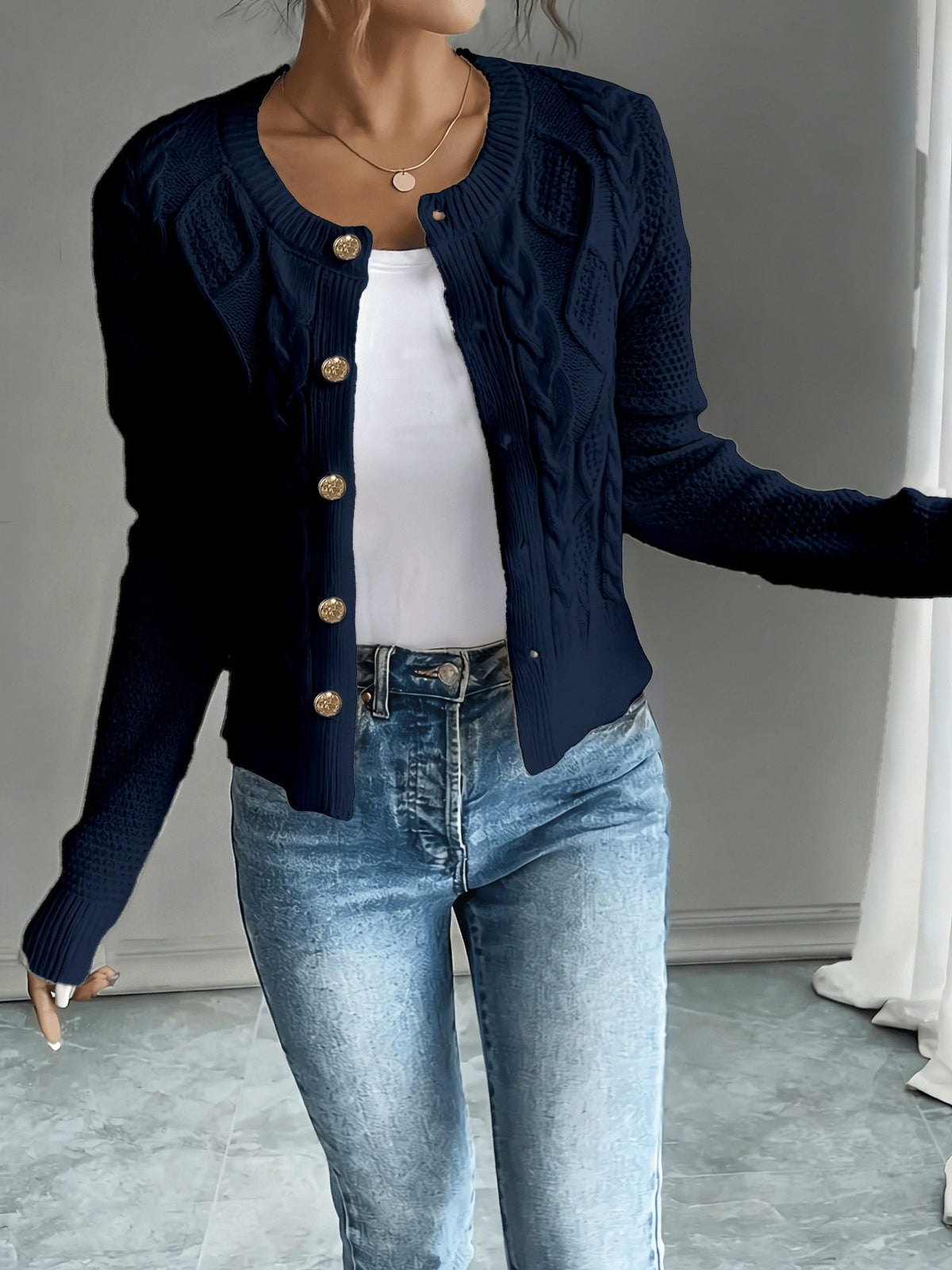 Cable-Knit Button-Front Cardigan for Women - View 25