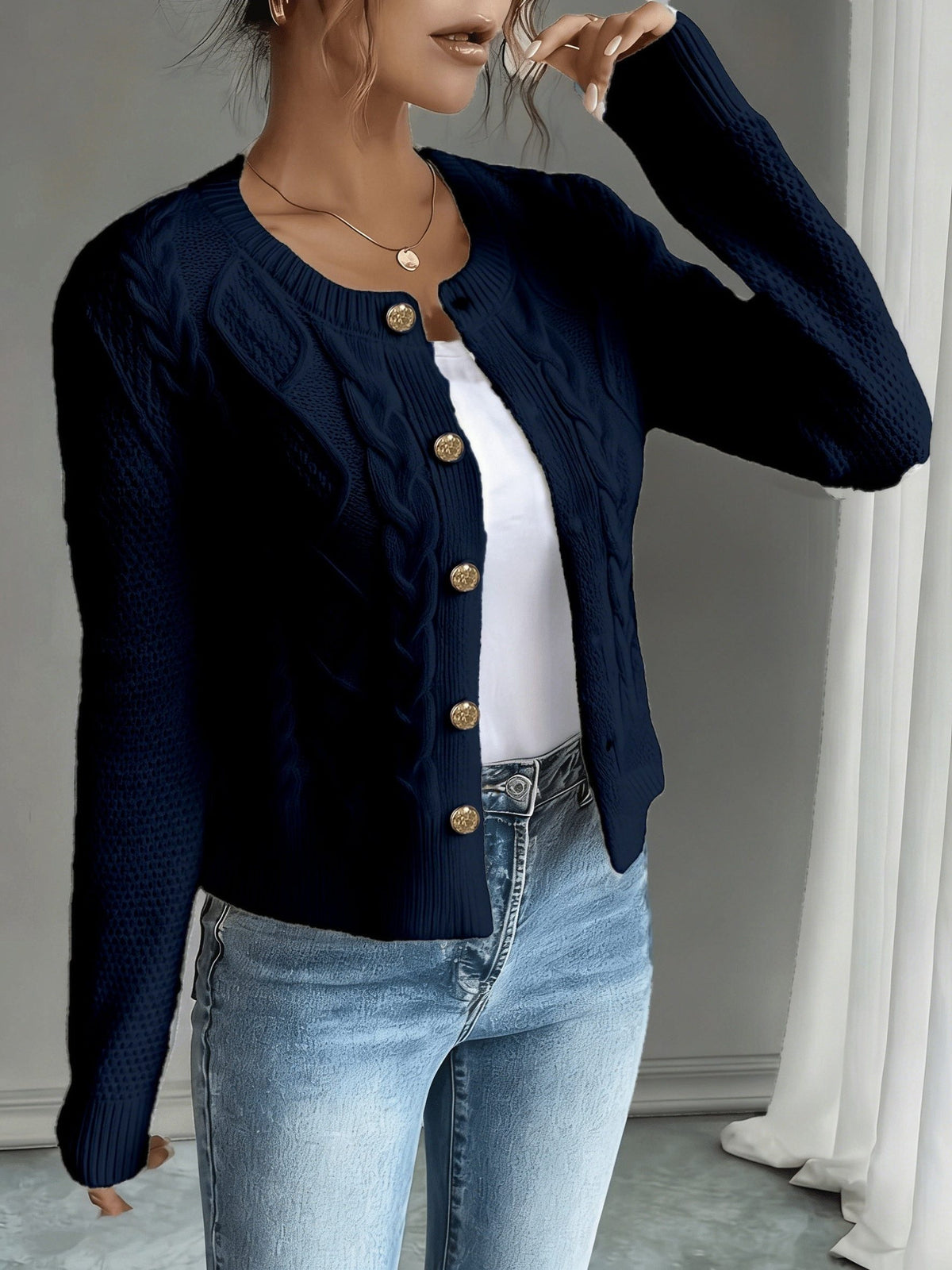 Cable-Knit Button-Front Cardigan for Women - View 27
