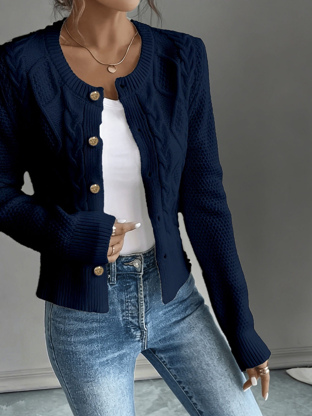 Cable-Knit Button-Front Cardigan for Women - View 28