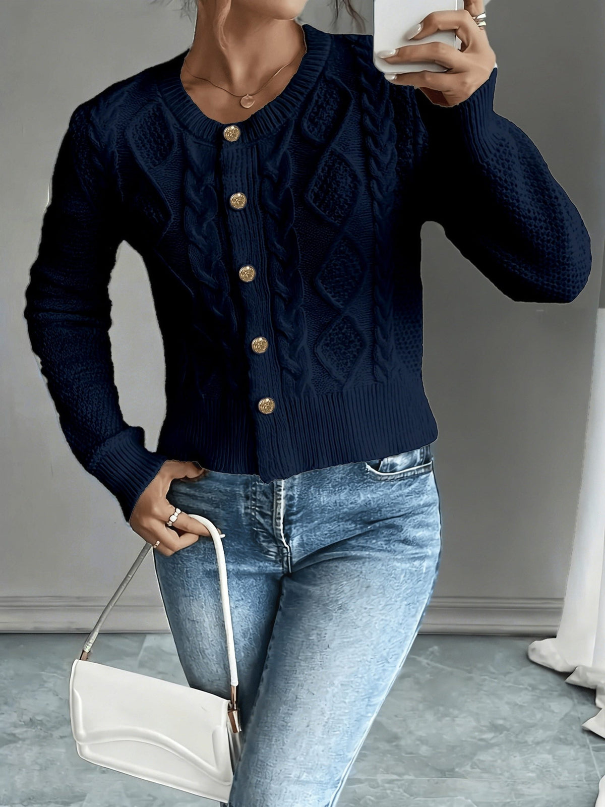 Cable-Knit Button-Front Cardigan for Women - View 29