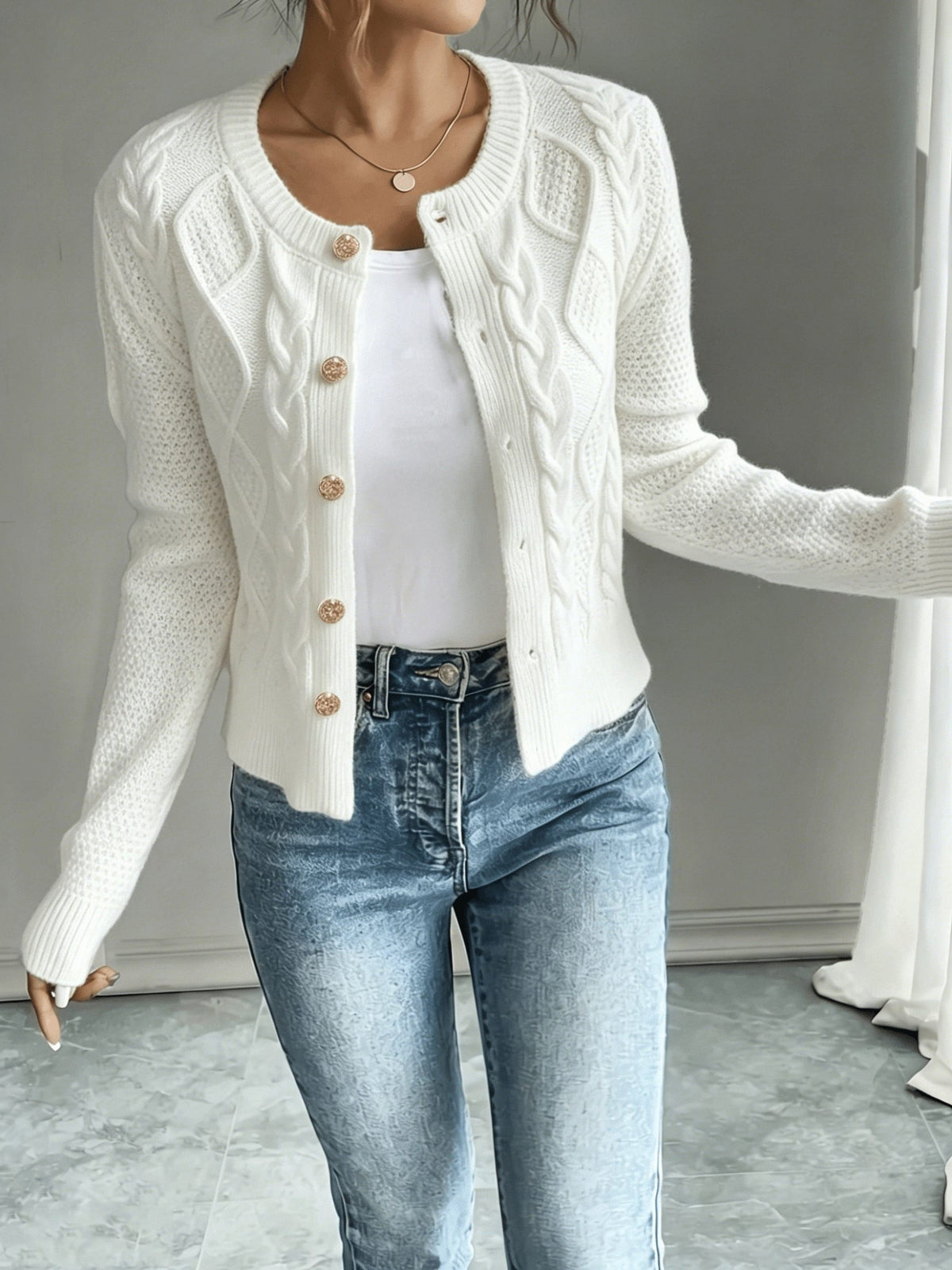 Cable-Knit Button-Front Cardigan for Women - View 31