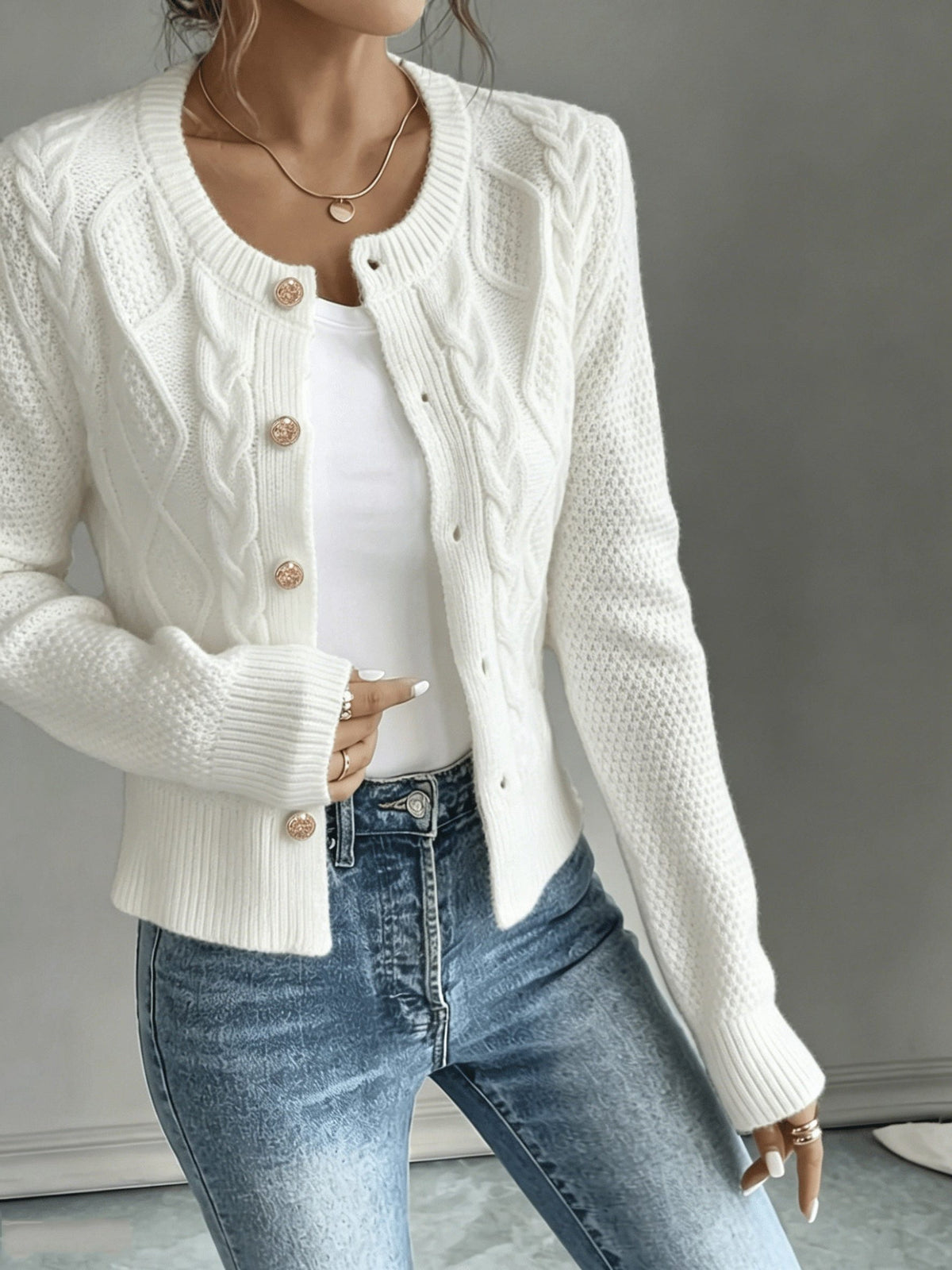 Cable-Knit Button-Front Cardigan for Women - View 34