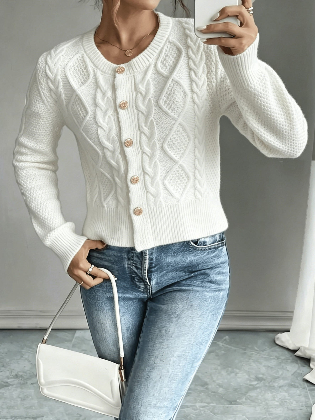 Cable-Knit Button-Front Cardigan for Women - View 35
