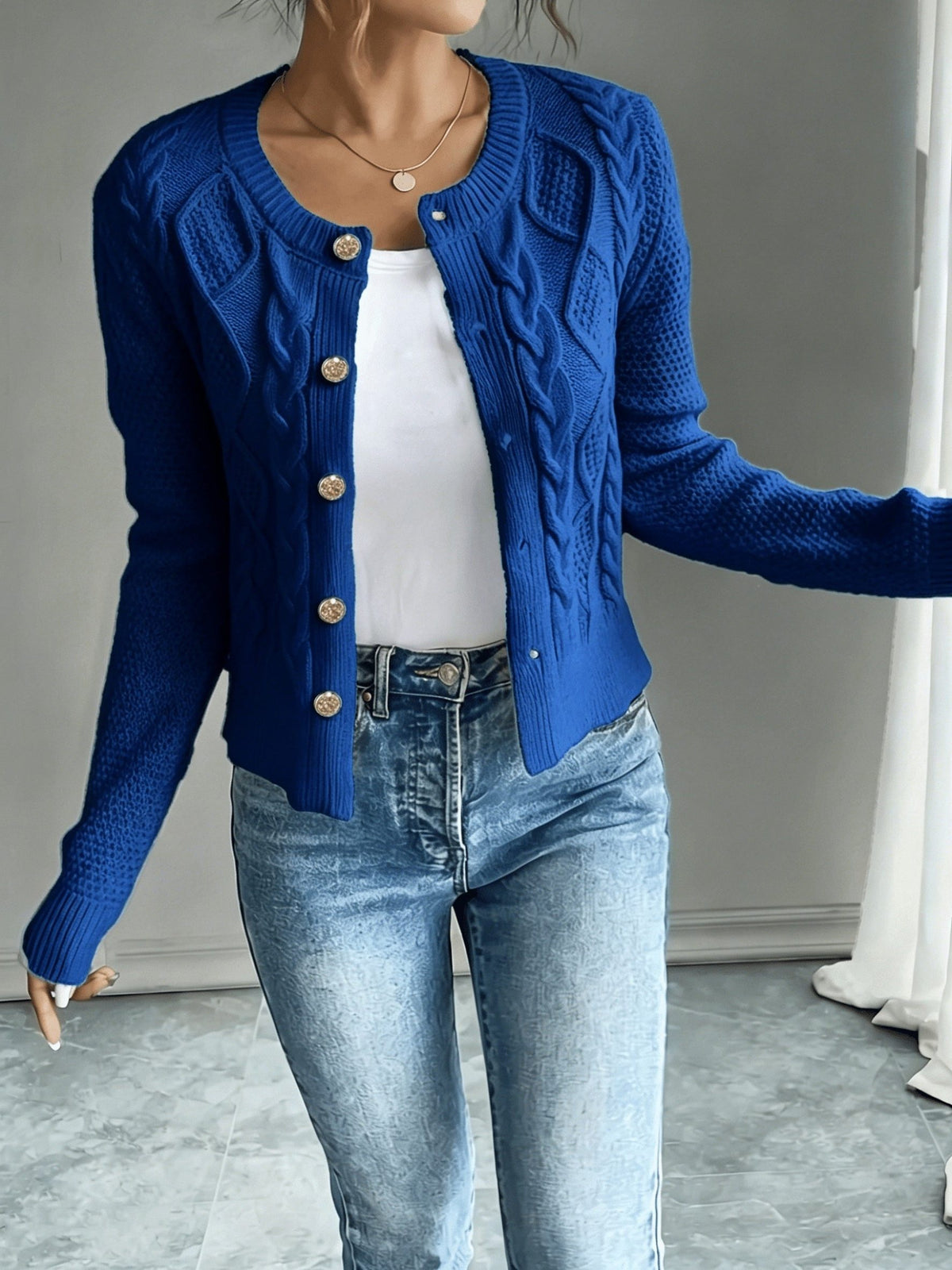 Cable-Knit Button-Front Cardigan for Women - View 37