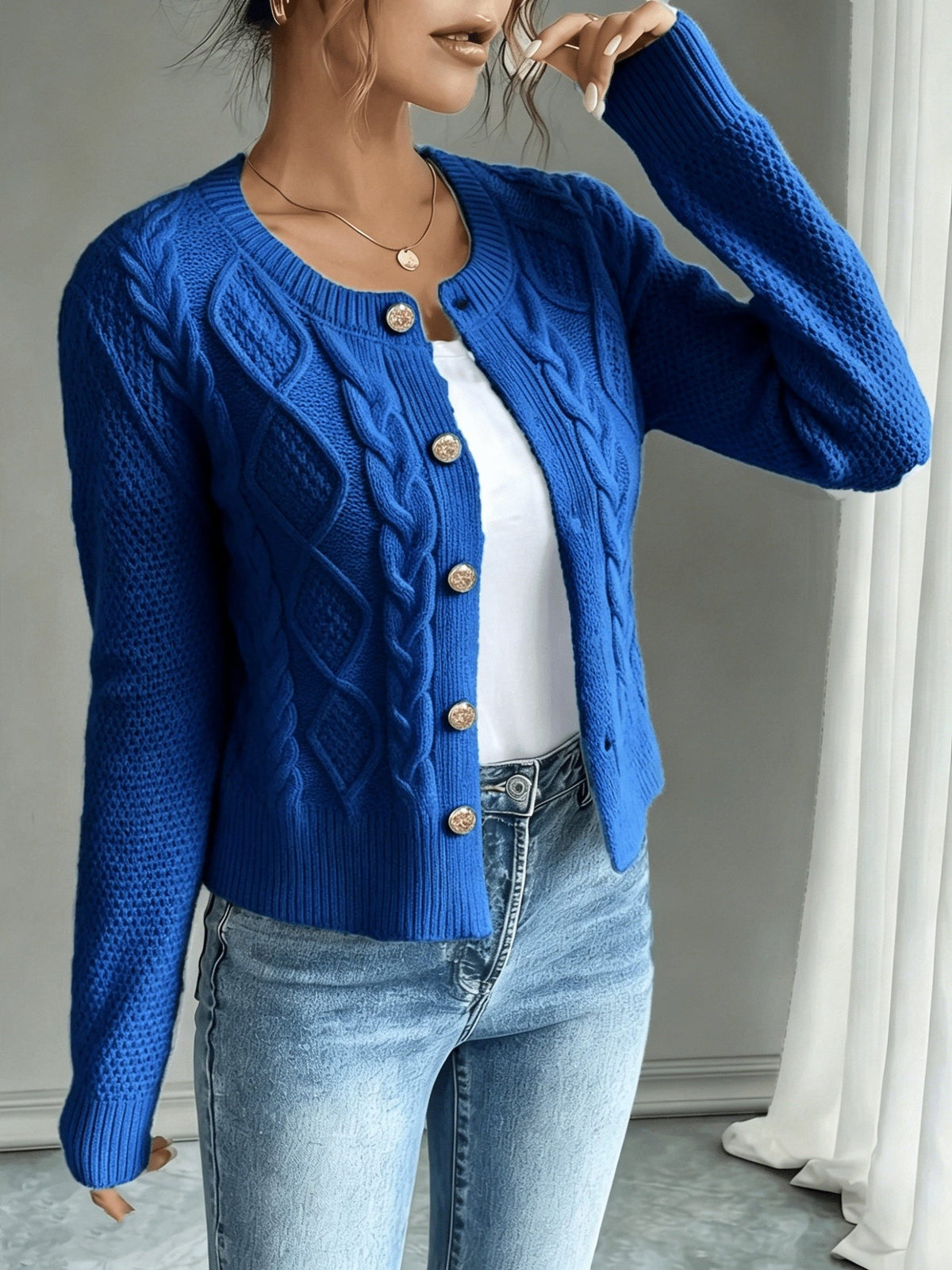 Cable-Knit Button-Front Cardigan for Women - View 39