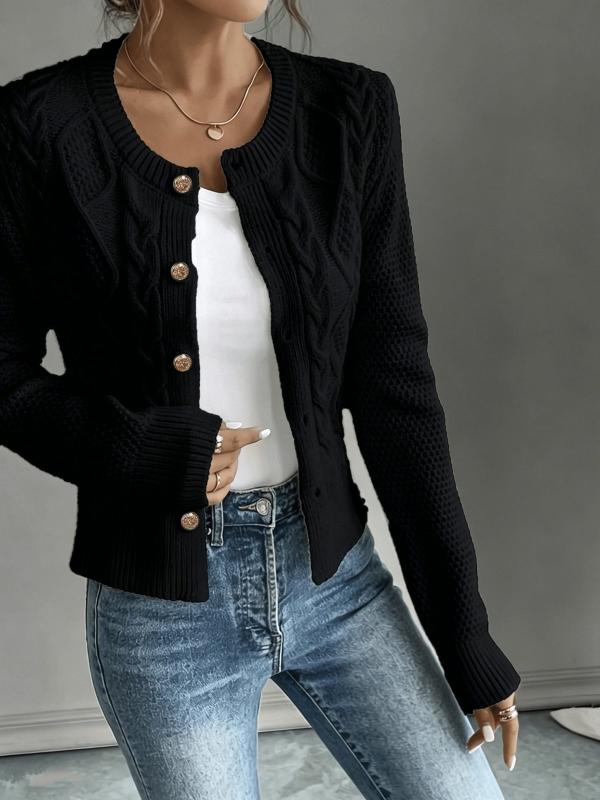 Cable-Knit Button-Front Cardigan for Women - View 4