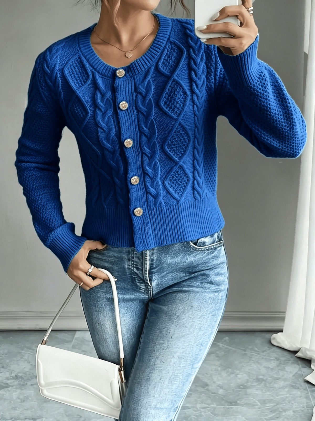 Cable-Knit Button-Front Cardigan for Women - View 41