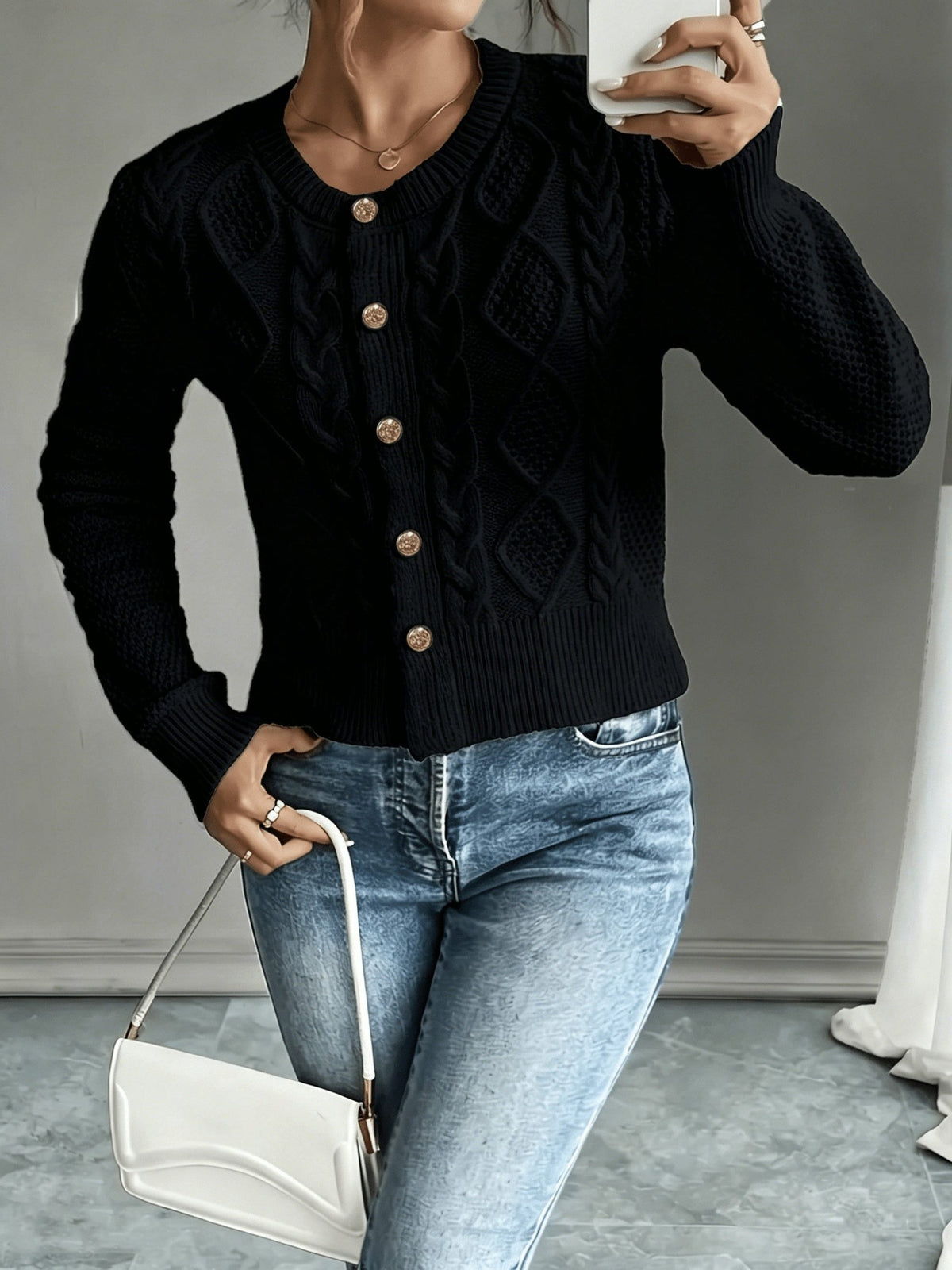 Cable-Knit Button-Front Cardigan for Women - View 5